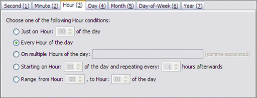 Image shows the Hour tab of the Add New Cron Trigger
Editor