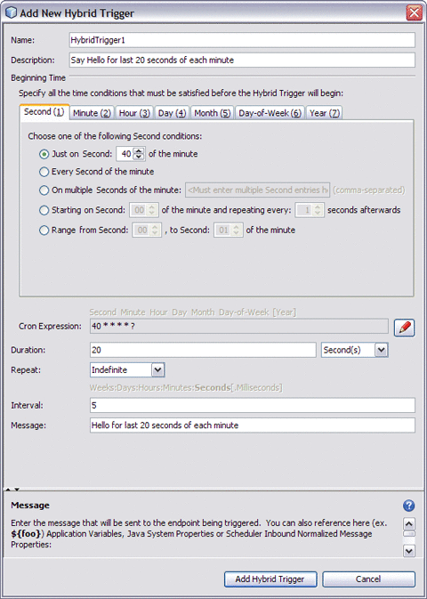 Image shows the Add New Hybrid Trigger dialog box as
described in context