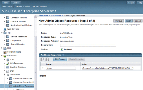 Figure shows the New Admin Object Resource page
on the Admin Console.