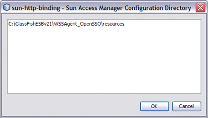 Image shows the Sun Access Manager Configuration Directory
property custom editor, as described in context