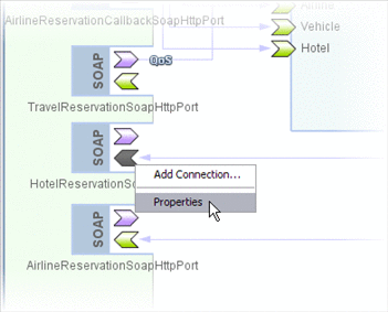 Graphic shows the image of a cursor clicking the Properties
option for a client endpoint