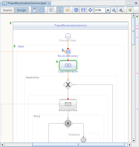 Image shows the icon in the BPEL mapper that indicates
monitoring debugging on the diagram
