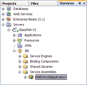 Image shows the new Service Assembly in the Services
window as described in context