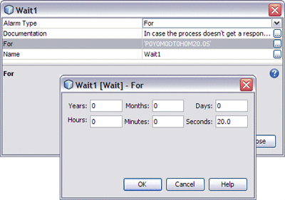 Image shows the Wait Properties window