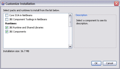Figure shows customization settings for the Component
Installer.