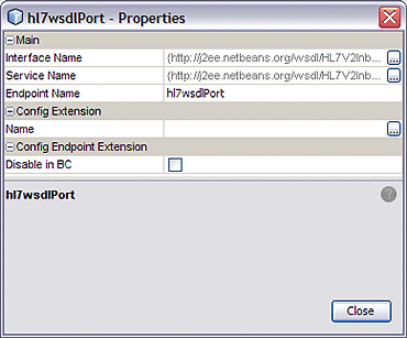 Image shows the HL7 WSDL Port Properties Editor