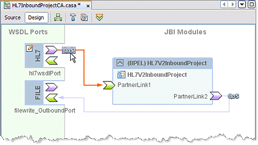 Graphic shows the QoS icon in the CASA Editor,
as described in context.