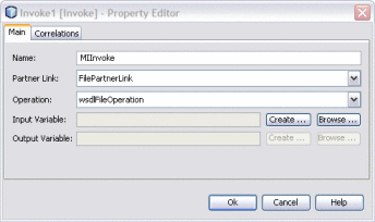 Figure shows the Property Editor for an Invoke
activity.