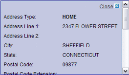 Figure shows the popup window that displays complete
address information for a resulting profile from a search.