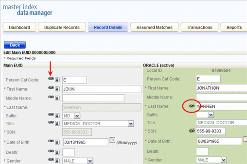 Figure shows SBR fields whose values are linked
to a source record.