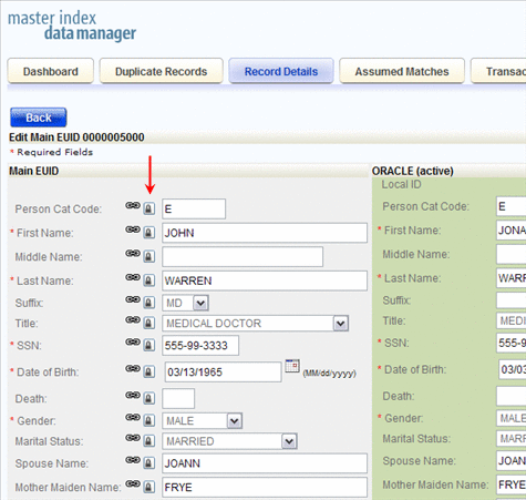 Figure shows unlocked fields in an SBR.