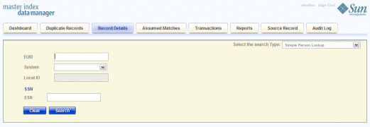 Figure shows the Simple Lookup page on the Record
Details page.