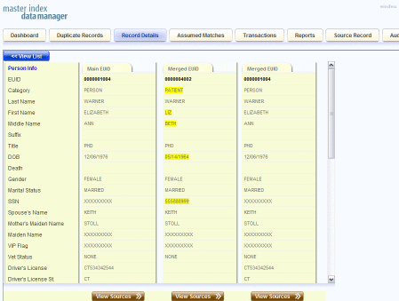 Figure shows a merge transaction history accessed from
the Merge Tree popup window.