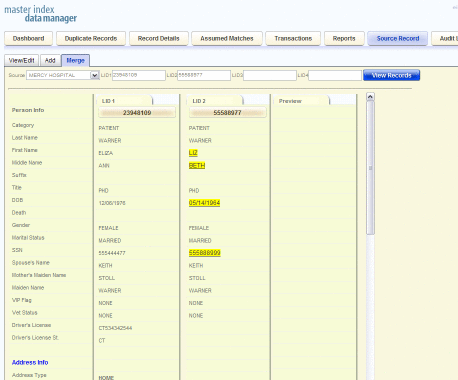 Figure shows two profiles in a side-by-side comparison
with differences between the two highlighted.