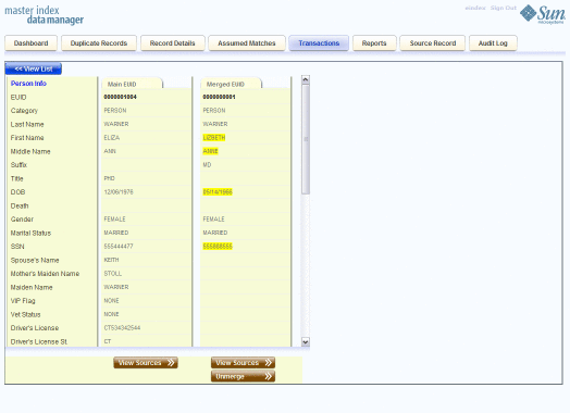 Figure shows the Unmerge page.