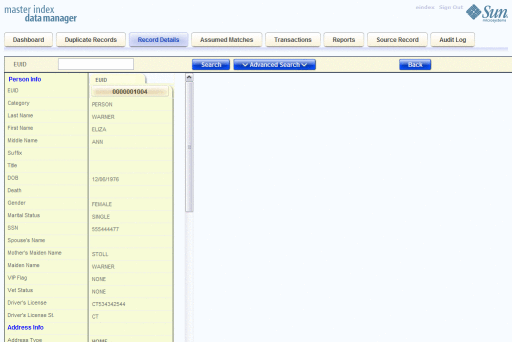 Figure shows the Record Details page of the MIDM in
view mode.
