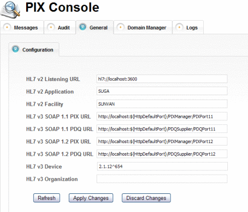 Figure shows the General page of the PIX Console.