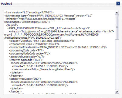 Figure shows the message payload as accessed
from the message trace.
