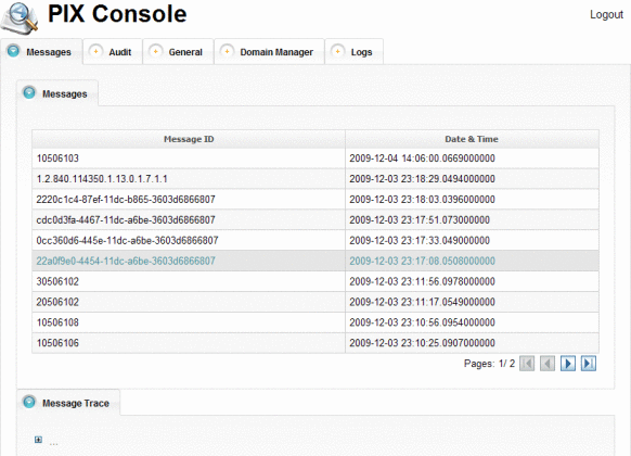 Figure shows the Message tab of the PIX Console.