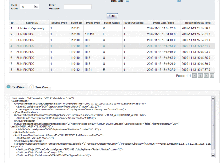 Figure shows an audit event in XML format.