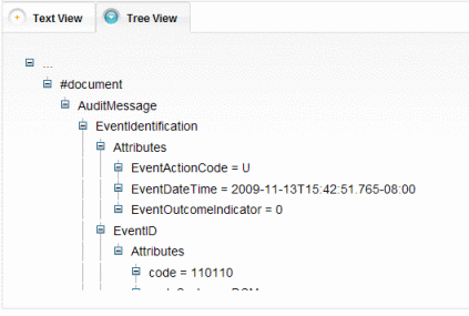Figure shows an audit event in an expandable
tree format.