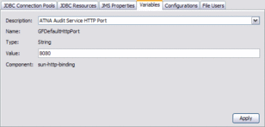 Figure shows the Variables tab of the GlassFish
Configuration window.