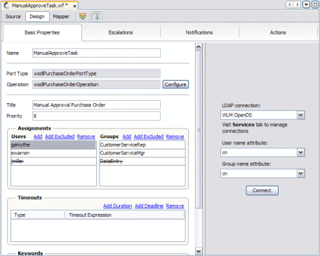 Figure shows the Task Definition Editor with
the LDAP Browser.
