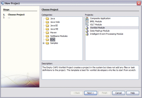 Figure shows the Choose Project window of the
New Project Wizard.