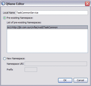 Figure shows the QName Editor for the service
name.