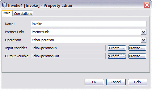 Figure shows the Property Editor for an Invoke
activity.