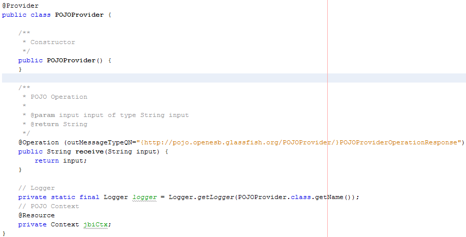 Figure shows the code framework generated for
the POJO service.