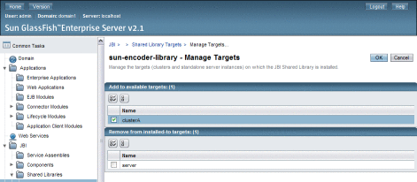 Figure shows the Manage Targets page for a shared
library. Figure shows the Manage Targets page for a shared
library.