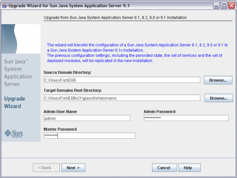 Figure shows the GlassFish Upgrade Wizard.