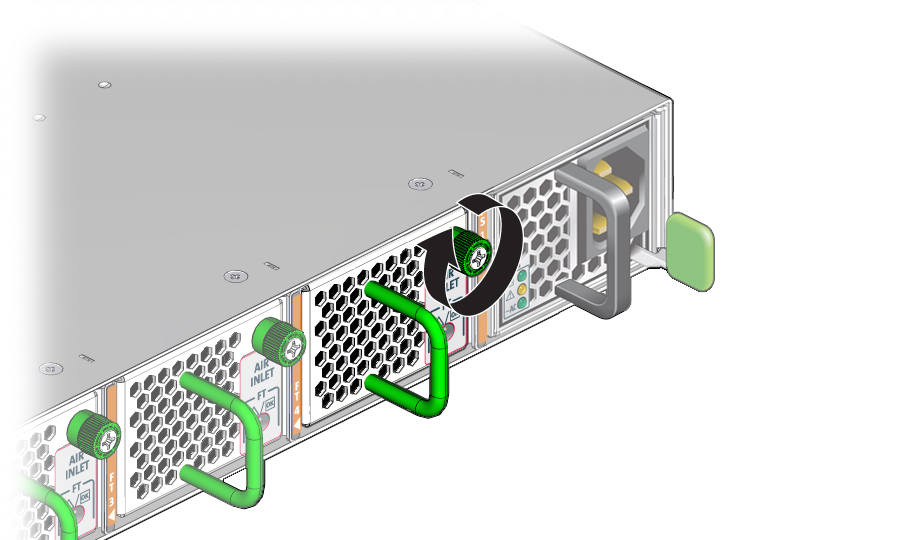 Illustration shows the fan thumbscrew being tightened.