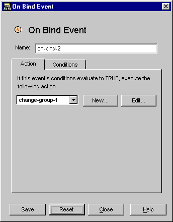 On Bind Event Actions window.
