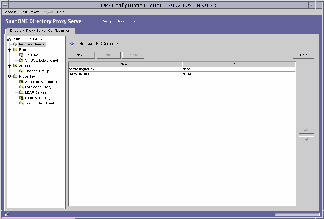 Directory Proxy Server Configuration Editor Console.
