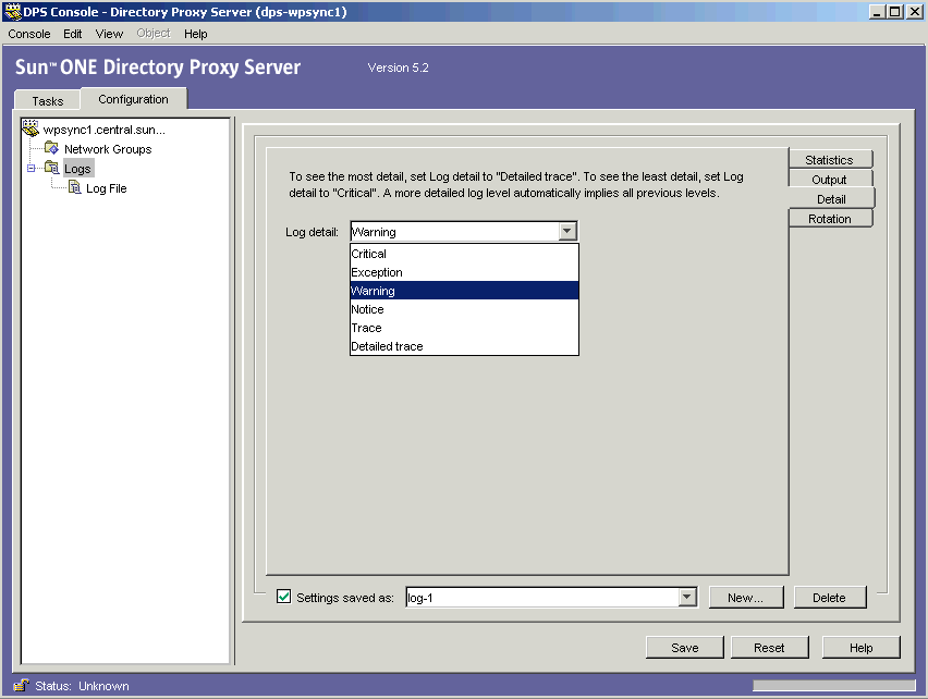 Directory Proxy Server  Logs Detail window.
