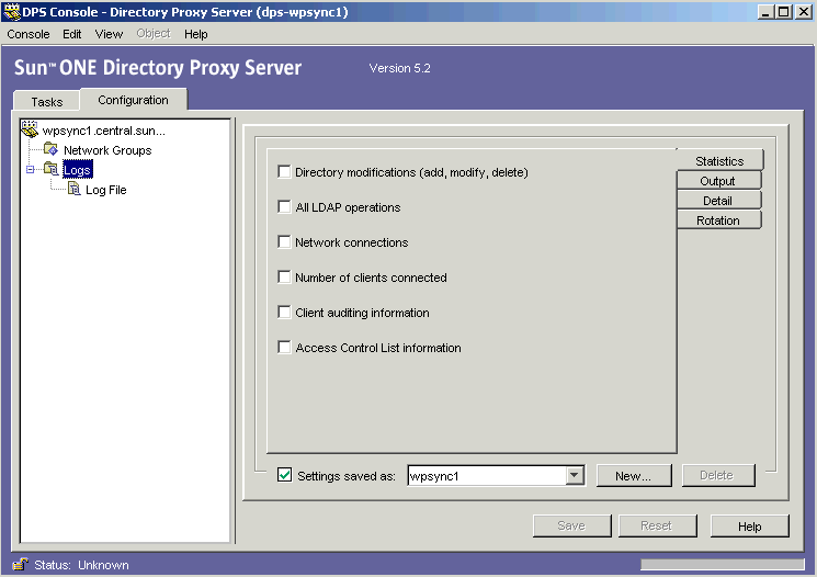 Directory Proxy Server  Logs Statistics window.

