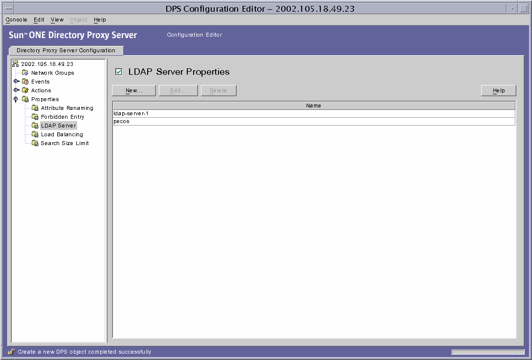 Directory Proxy Server  Configuration Editor LDAP Server Properties window.
