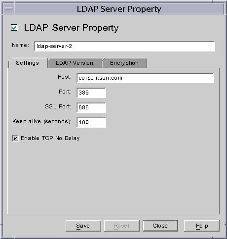 Directory Proxy Server LDAP Server Property Settings window.
