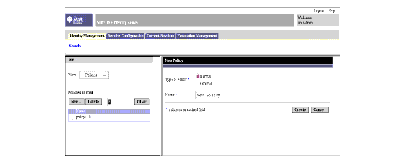 Identity Server Console - Policy Managment module, Policy view.