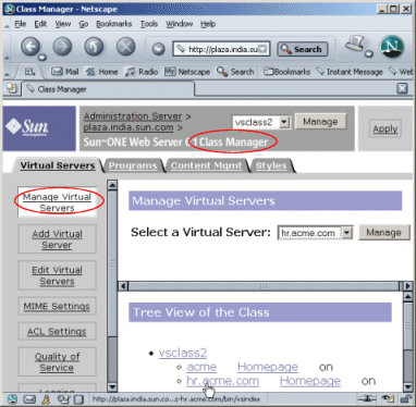 Figure showing the Manage Virtual Servers interface.