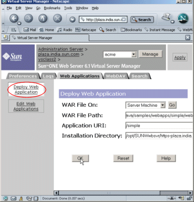 Figure showing the Deploy Web Applications page.