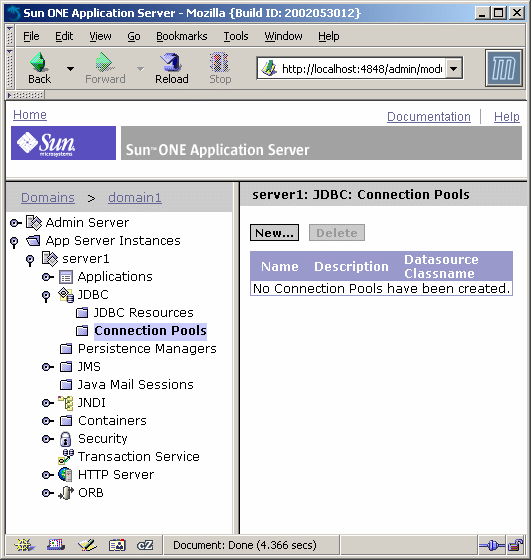 This screen shot shows Administration interface in a web browser with the data sources node highlighted.