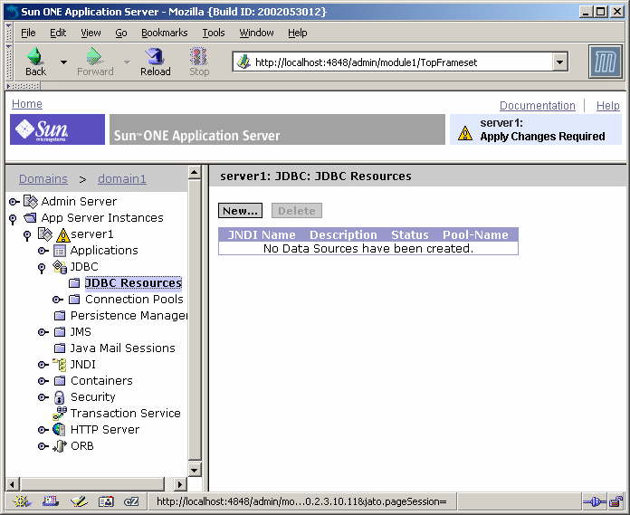 This screen shot shows Administration interface in a web browser with the data sources node highlighted.