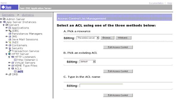 This screen capture shows options for editing an ACL file. 