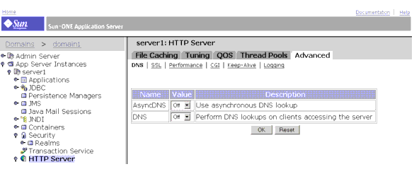 This screen capture shows the HTTP Server advanced settings page. 