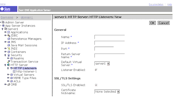 This screen capture shows the HTTP Listeners setup page. 