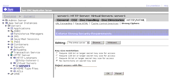 This screen capture shows Enforce Strong Security Requirements (strong ciphers) page. 