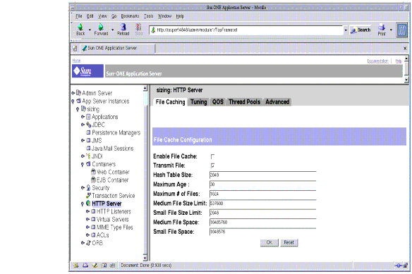 This figure shows tuning the File Cache information using the administration interface.